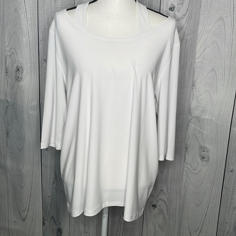 Clara Sun Woo Top 3/4 Sleeve Cut Outs White Sz XL